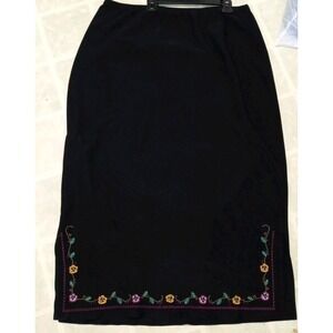 Carolina Colours Plus Size 22/24 Black Skirt Long Side Slits Embroidery Flowers